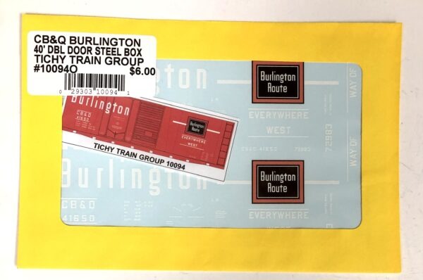 CB&Q Burlington 40' DBL Door Steel Box Decal PN#D16